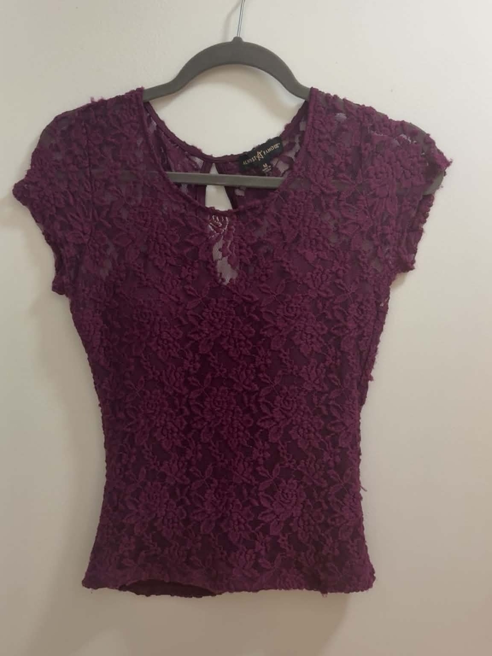 Almost Famous Plum Lace Cap-Sleeve Tee